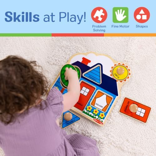 Melissa & Doug First Shapes Jumbo Knob Puzzle, Wooden Peg Puzzle for Toddlers, Educational Toy for Shape Recognition and Fine Motor Skills, Ages 1+ - Image 6