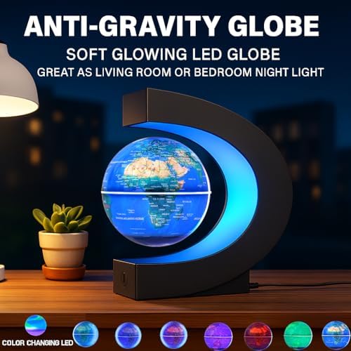 Magnetic Levitating Globe with 7-Color LED Lights, 360° Rotating Floating World Map Lamp, STEM Educational Night Light for Geography Learning, Cool Desk Decor & Unique Gift for Kids & Adults - Image 3