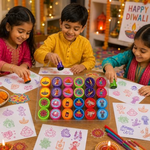 Cinrobiye 24 Pcs Diwali Stampers Party Favor Set, Cute Festival of Lights Stamps for Kids Diwali Celebration, Classroom Rewards, Cultural Party Supplies, Goody Bag Fillers, Holiday Party Favors - Image 6
