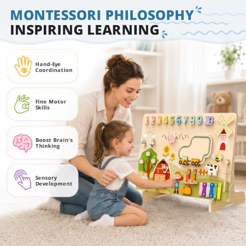 BlueWood Wooden Busy Board for 18+ Months, Activity Center for Toddlers - Image 7