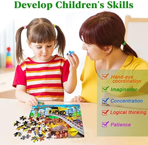 LELEMON Puzzles for Kids Ages 4-8,Construction Site 100 Piece Puzzles for Kids,Educational Kids Puzzles Jigsaw Puzzles in a Metal Box,Children 100 Piece Puzzle Games Puzzle Toys for Girls and Boys - Image 3
