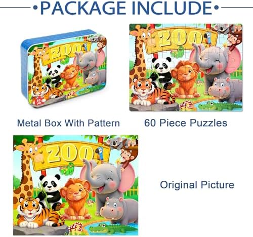 LELEMON Puzzles for Kids Ages 4-6,Zoo 60 Piece Puzzles for Kids Ages 6-8 in a Metal Box,Children Jigsaw Puzzles Kids Puzzles,Educational Learning Puzzle Toys for Girls and Boys - Image 6