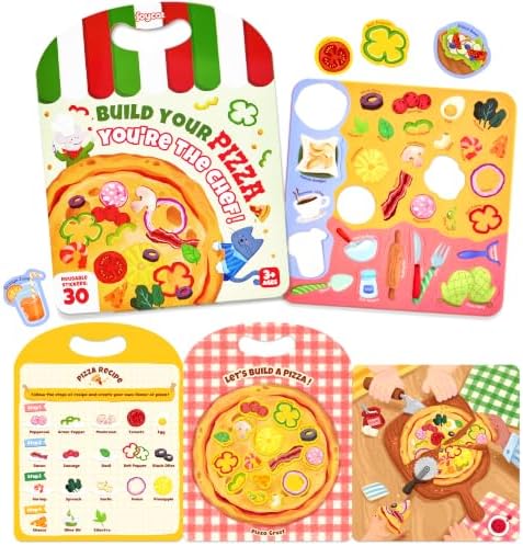 JoyCat Reusable Pizza-Making Sticker Book, Travel Toys for Toddlers & Kids by JOYCAT