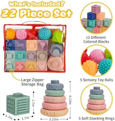 3 in 1 Baby Toys,Montessori Baby Blocks for 0-3-6-12 Months Babies - Image 2