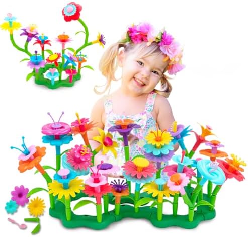 VERTOY Gifts for 3 4 5 6 Year Old Girls, Flower Garden Building Toys Set for Toddlers, STEM Preschool Activities and Gardening Pretend Playset, Stacking Game for Age 3+ Little Kids by VERTOY