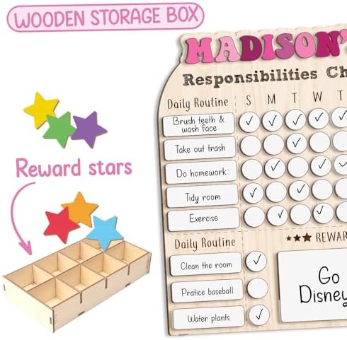 Personalized Wooden Daily Routine Chart 12x15", Responsibilities Chart for Kids, Routine Chart for Toddlers, Weekly Routine Chart for Girls, Kids Wooden Chore Chart - Image 5