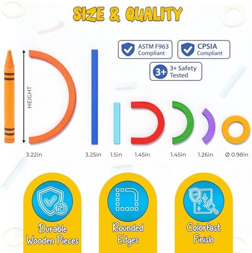 182pcs Wooden Montessori Smart Sticks and Rings Puzzle Game for Kids, Wooden Pattern Blocks Learning Set with 50+ Double-Sided Cards, A-Z Alphabet Cards, Fine Motor STEM Toy for Ages 3+ - Image 3
