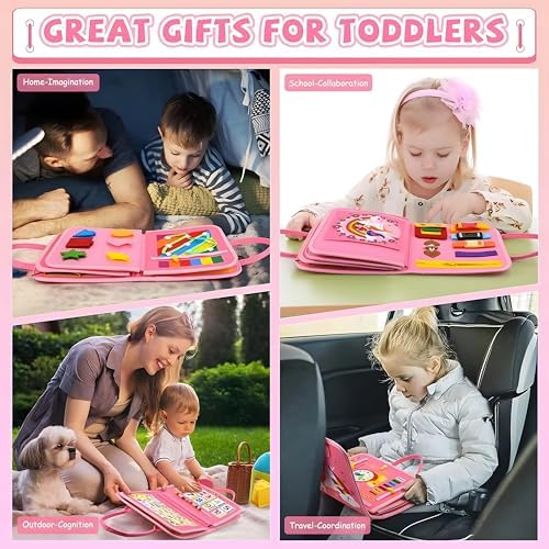 Montessori Busy Board Sensory Toddler Activity Book (Pink) - Image 4