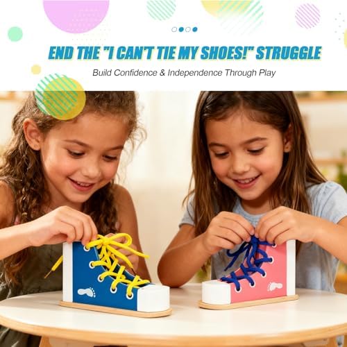 Learn to Tie Shoes for Kids, Wooden Lacing Sneaker Toy,Montessori Educational Toy for Toddlers Ages 4-8 - Image 2