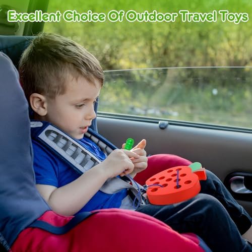 Lacing Toys for Kids,Wooden Threading Apple Travel Toys,Montessori Education Sensory Learning Fine Motor Skills, Wooden Block Puzzle Gifts for 3 Year Old Kids Boys Girls - Image 3