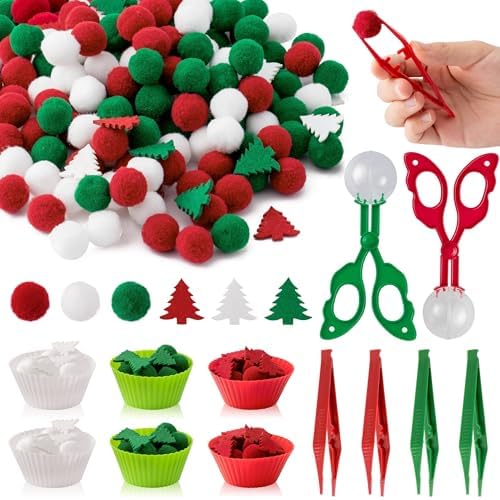 EZdhuawuse Summer Fine Motor Toys - 270Pcs Counting Sorting Sensory Bin Filler Set for Kids Xmas Counting Toy with Felt Xmas Tree Pom Poms Cup Clip for Preschool Education Activities by EZdhuawuse