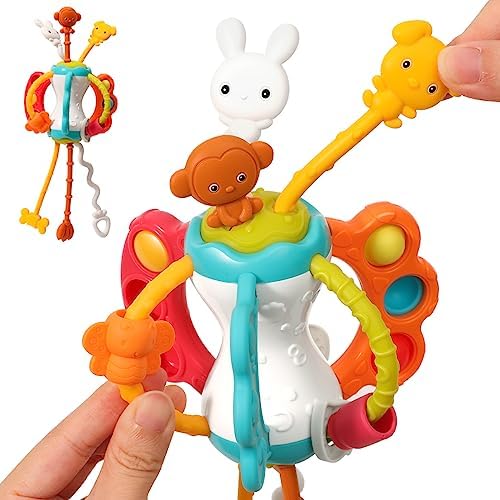 Baby Airplane Travel Toy for Toddlers 1-3, Silicone Pull String Sensory Toy by taotaotoys
