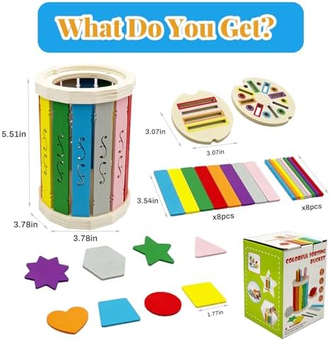 Montessori Wooden Stick Color Sorting Toys for 18+ Month, Dual Play Educational Preschool Learning Fine Motor Skills Sensory Toys for Toddlers 3-5 Year Girl Boy Birthday Gifts (Rainbow Bucket) - Image 4