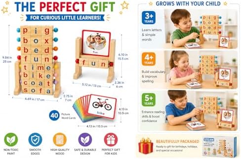 Montessori Wooden CVC Word Game | Real Photo Phonics Flash Cards Ages 3+ (CVC Word Game) - Image 3