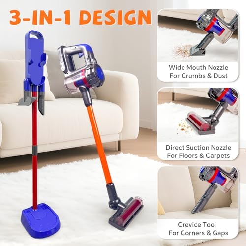 3-in-1 Kids Vacuum that Really Works - Toddler Vacuum Cleaning Toy Set, Kids Working Play Vacuum Cleaner with Real Suction, Montessori Housekeeping Toy for Toddlers 3+ (Purple) - Image 3