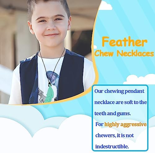 Sensory Chew Necklace for Kids, Boys and Girls, 5 Pack Silicone Feather Chewy Necklaces for Autism, ADHD, Chewing, Oral Motor Chewable Pendant for Mild Chewers - Image 4