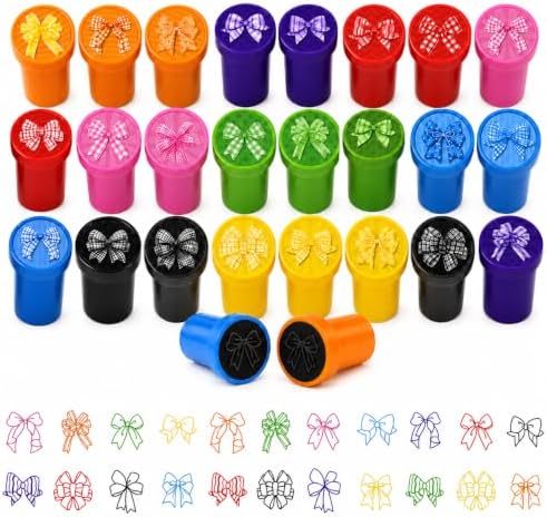 Cinrobiye 24 Pcs Bow Stampers Party Favors for Kids, Cute Pre-Inked Bow Stamps for Birthday Party, Goodie Bag Stuffers, Classroom Rewards, Carnival Prizes, Pinata Fillers, Kids Toys, Party Gifts by Cinrobiye