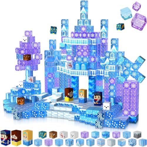 Magnetic Blocks - 100Pcs 0.8in Magnetic Building Block for Kids Ages 4-8, Transparent Magnet Block Blue Princess Castle, Frozen Magnetic Cubes Tiles Princess Toy for Girl 3 4 5 6 7 8-12 Birthday Gift by Magneverse