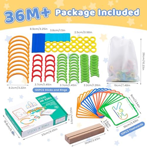142pcs Wooden Pattern Blocks Montessori Smart Sticks Wooden Tangram Puzzle STEM Toy Activities Preschool Brain Teaser Montessori Toys Gift for 3 4 5 Years Old Kids Boys Girls - Image 4