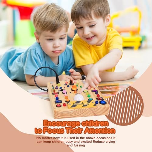 Busy Board with 19 LED Light Switches, Montessori Toys for 1 2 3 Years Old, Wooden Sensory Board, Toddlers Activity Travel Toys for 1 2 3 Year Old Boy & Girl Birthday Gift (Big) - Image 4