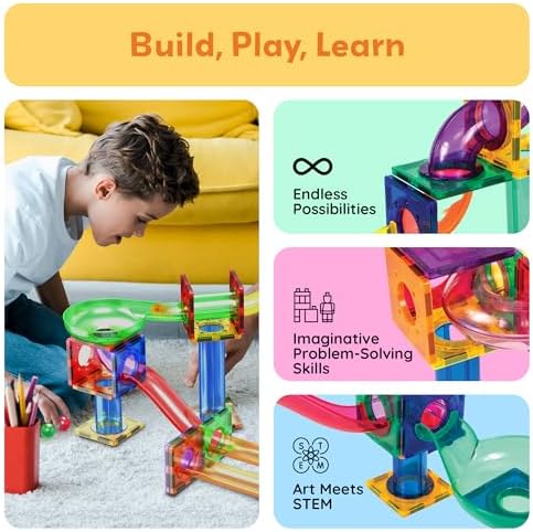 PicassoTiles 50 Piece Magnetic Marble Run Toy STEM Educational Building Set - Image 2