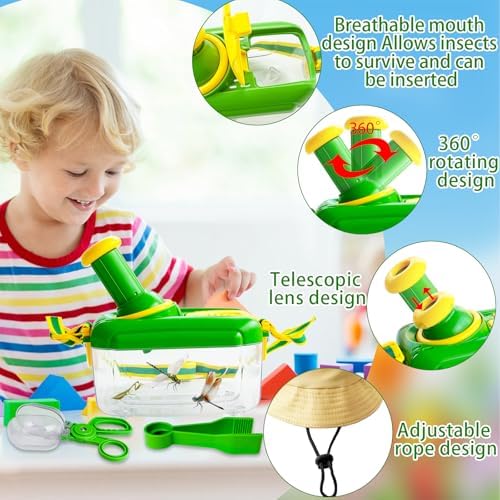 Bug Catcher Kit for Kids,8 Pcs Kids Bug Habitat with Bug Collector Butterfly Net Magnifying Glass Binoculars Tweezer Hats,Outdoor Explorer Kit for Boys Girls 3-12 Years Old - Image 4
