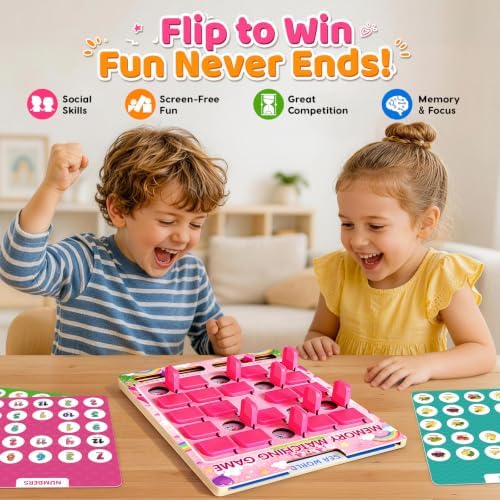 Matching Memory Game for Kids Ages 3 4 5 6 Year Old, Travel Toy for Boys Girls, Wooden Board Game, Road Trip Essentials for Toddler, Airplane Car Camping Activity, Ideal Christmas Birthday Gifts, Pink - Image 3