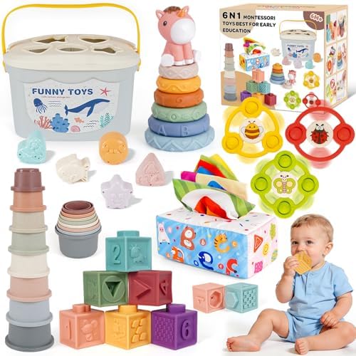 Montessori Toys for Babies 6-12-18 Months 6 in 1 Infant Sensory Baby Toy by Wowlyntoy
