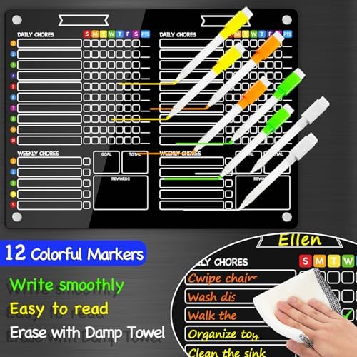 PigPotParty 2-in-1 Acrylic Magnetic Chore Chart for 2 Kids, Large 16x12 in - Image 2