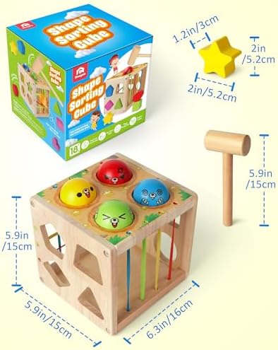 Coogam Wooden Montessori Toys for Toddlers, Shape Sorting Cube Fine Motor Skills Game for Year Old 18 Month+ Baby Boys Girls Gift - Image 6