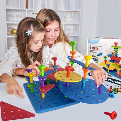 Counting Peg Board for Kids - Toddler Stacking Toys - 65 Pcs DIY Building Set Large Foam Board & Occupational Therapy Toys, Color Sorting & Lacing Toy , Montessori Tools, Peg Puzzles for Toddlers 3 - Image 6