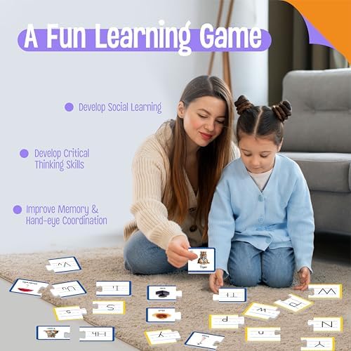 Alphabet Puzzle Cards, 26 PCS Double-Sided Puzzle Cards Alphabet Uppercase & Lowercase Matching Game Self Correcting Puzzles Learn Letter & Case Recognition ABC Learning for Kindergarten Preschool - Image 6