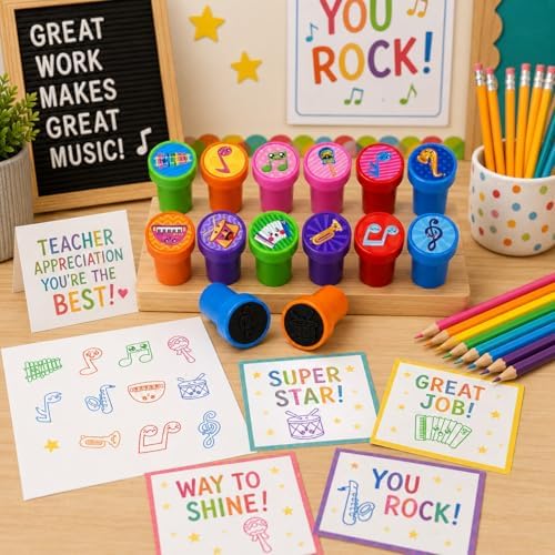 Cinrobiye 24 Pcs Music Stampers for Kids, Pre-Inked Musical Instrument Stampers, Music Party Favors, Birthday Party Supplies, Classroom Rewards, Goody Bag Fillers, Piñata Fillers - Image 5