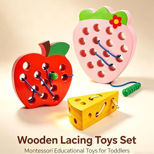 3 Pack Montessori Wooden Lacing Games Travel Toys for Kids 3+ - Image 2