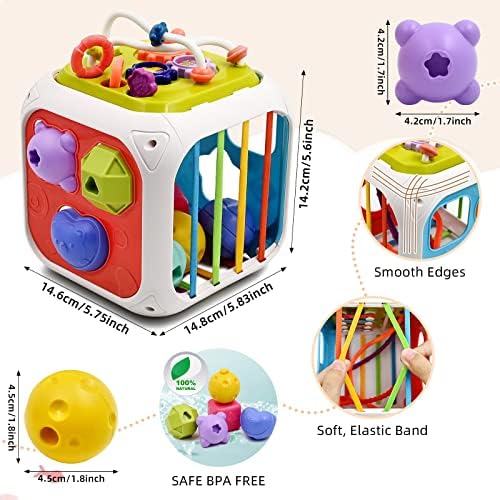 AiTuiTui Multifunction Baby Sensory Montessori Activity Cube Toys, Shape Sorter Early Learning Educational Interactive Toys for Infant Toddlers Boy Girl, Birthday Gifts Easter Basket Stuffers - Image 4