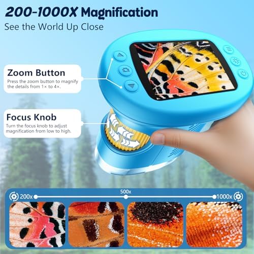 Odatay 4K 1000X Digital Microscope for Kids with 32G Card, Long Distance Viewing & 2.4" Screen Portable Handheld Edu Toys for Age 3-12 Exploring Bugs Plants at Home Classroom & Outdoor Travel, Blue - Image 5