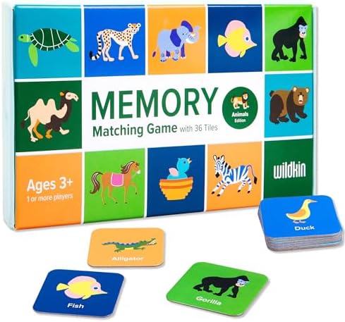 Wildkin Memory Matching Game – 18 Educational Pairs for Toddlers & Preschool - Animals by Wildkin