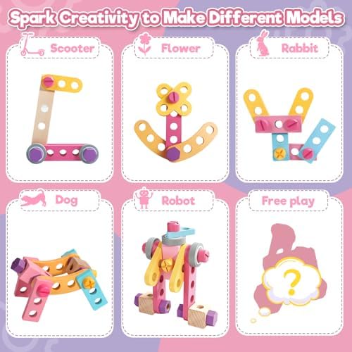 Wooden Kids Tool Set with Drill Montessori Toys for 3 Year Old Girl 44Pcs - Image 4