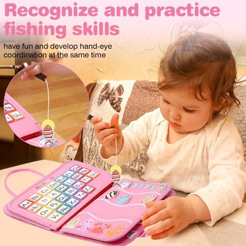 JHkim Busy Board, Sensory Board Travel Toys Gifts for Girls Boys, Montessori Toys to Learn Fine Motor Skills, Educational Activities Busy Book for Airplane Car (Pink) - Image 4