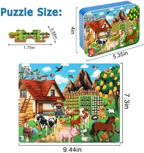 LELEMON Puzzles for Kids Ages 4-6,60 Piece Puzzles for Kids in a Metal Box - Image 2