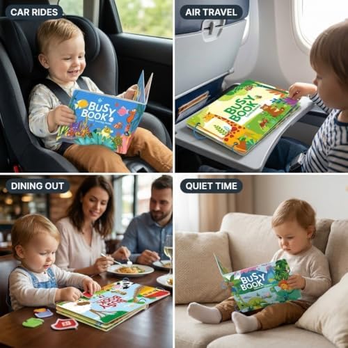 Montessori Busy Book for Toddlers 3+ – 4 Laminated Preschool Activity Books with Velcro Pieces, Dinosaur Farm Ocean Animal Themes, Screen-Free Travel Quiet Book Set - Image 6