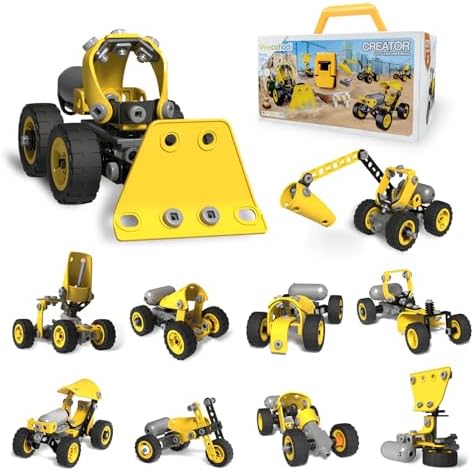 Veecafiodi 10 in 1 STEM Building Toys for Kids Ages 4-8, Educational Construction Engineering Building Kit for Boys Girls, Motorized Bulldozer Excavator Toy Set by Veecafiodi