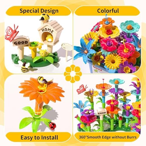TEMI 138 PCS Flower Garden Building Toys for Girls Toys, Educational STEM Toy and Preschool Garden Play Set for Toddlers 3 4 5 6 7 8 Year Old Kids Boys Girls, Flower Stacking Toys for Kids Age 3-6 - Image 5
