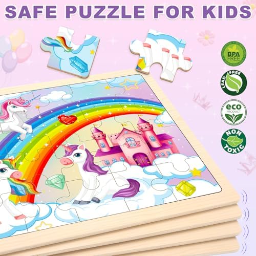 Puzzles for Kids Ages 4-6, 4 Packs Wooden Jigsaw Puzzles for Toddlers 2-4, Princess Unicorn Mermaid Fairy Preschool Educational Puzzles Boards Toys Gifts for Girls Boys 3 4 5 6 - Image 4