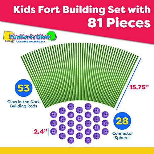 Fun Forts Glow Fort Building Kit for Kids - 81 Pack Glow in The Dark STEM Building Toys Indoor Outdoor Play Tent for Kids Construction Toys with 53 Rods and 28 Spheres - Image 6