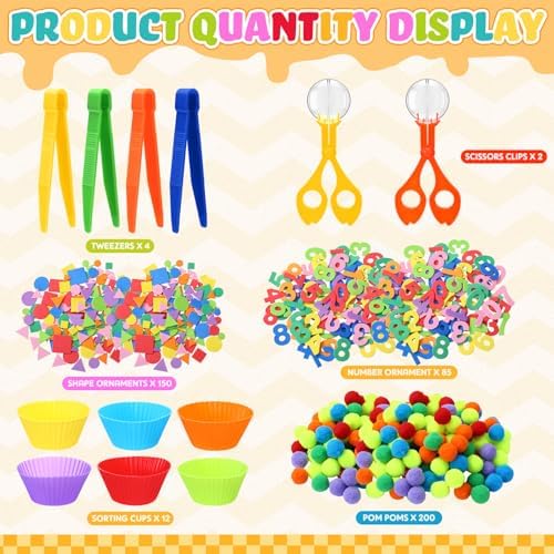 Blosssound 550 Pcs Fine Motor Toys for Kids Tweezers Pom Poms Counting - Image 3