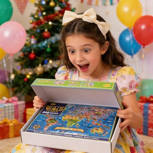 200 Pieces World Map Jigsaw Puzzle for Kids Ages 4-8, Environmental Recyclable Cardboard, Portable, Hand-Eye Coordination, Spark Educational Conversations - Image 5