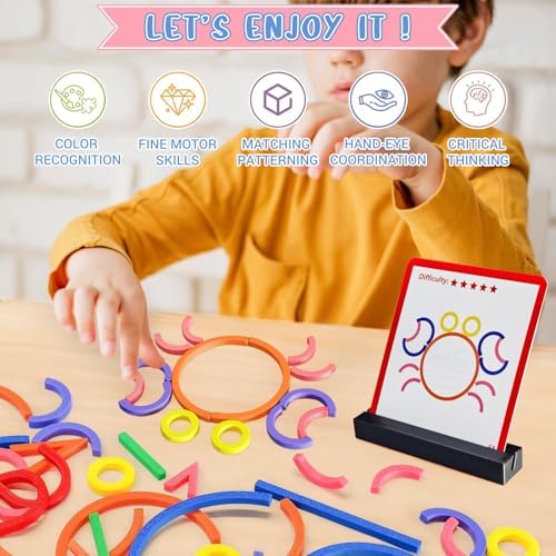 STEM Toys for Creative Learning Sticks & Rings Shape Building Blocks 160PCS Pattern Blocks Puzzle Educational Resources Montessori Toys for Preschool and Kindergarten Girls and Boys Ages 5+ - Image 3