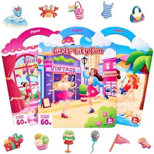 JoyCat Reusable Dress Up Sticker Books, 3-Pack, City Seaside Dreams by JOYCAT