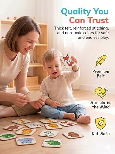 Felt Matching Game for Toddlers, Animal Montessori ToysTravel Toys or 1-3 Memory Flash Cards for 2 3 Year Old, Soft Safe Preschool Educational Gifts for Boys Girls - Image 2